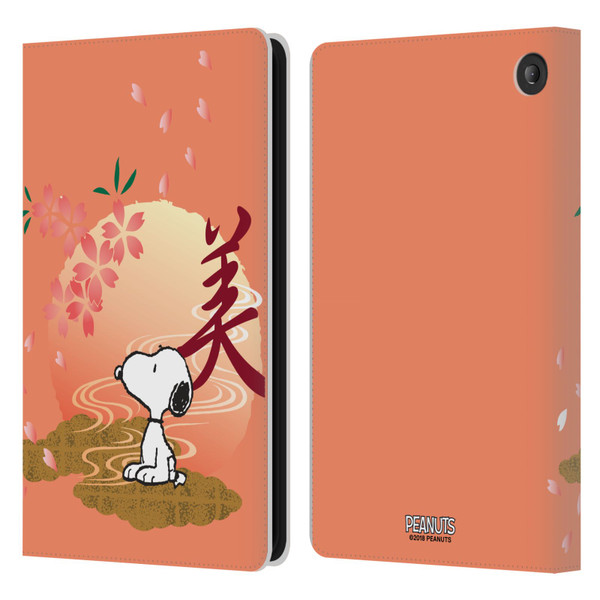 Peanuts Oriental Snoopy Sakura Leather Book Wallet Case Cover For Amazon Fire 7 2022