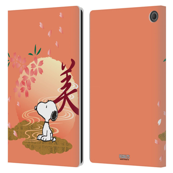 Peanuts Oriental Snoopy Sakura Leather Book Wallet Case Cover For Amazon Fire Max 11 2023