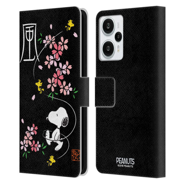 Peanuts Oriental Snoopy Cherry Blossoms Leather Book Wallet Case Cover For Xiaomi Redmi Note 12T