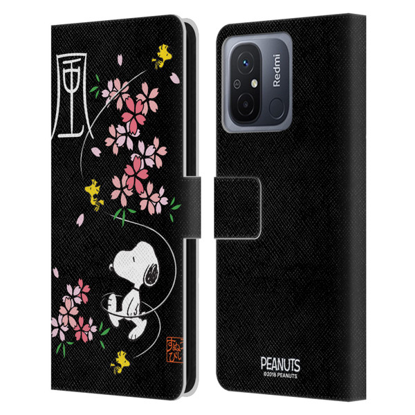 Peanuts Oriental Snoopy Cherry Blossoms Leather Book Wallet Case Cover For Xiaomi Redmi 12C