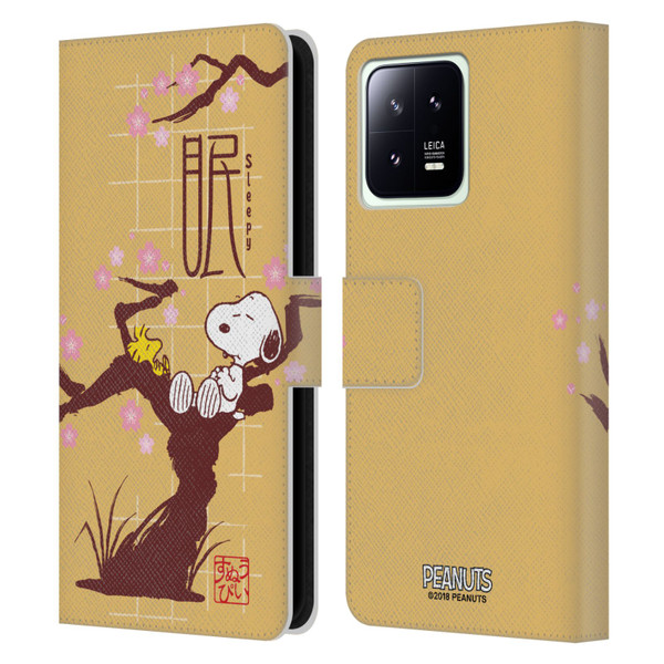 Peanuts Oriental Snoopy Sleepy Leather Book Wallet Case Cover For Xiaomi 13 5G