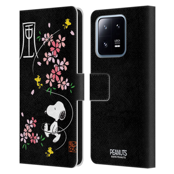 Peanuts Oriental Snoopy Cherry Blossoms Leather Book Wallet Case Cover For Xiaomi 13 Pro 5G