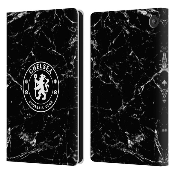 Chelsea Football Club Crest Black Marble Leather Book Wallet Case Cover For Amazon Fire 7 2022
