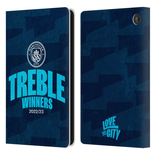 Manchester City Man City FC 2023 Treble Winners Graphics Leather Book Wallet Case Cover For Amazon Fire 7 2022