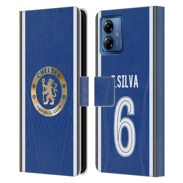 Chelsea Football Club 2023/24 Players Home Kit Thiago Silva Leather Book Wallet Case Cover For Motorola Moto G14