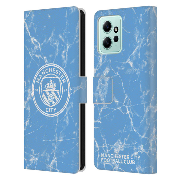 Manchester City Man City FC Marble Badge Blue White Mono Leather Book Wallet Case Cover For Xiaomi Redmi 12