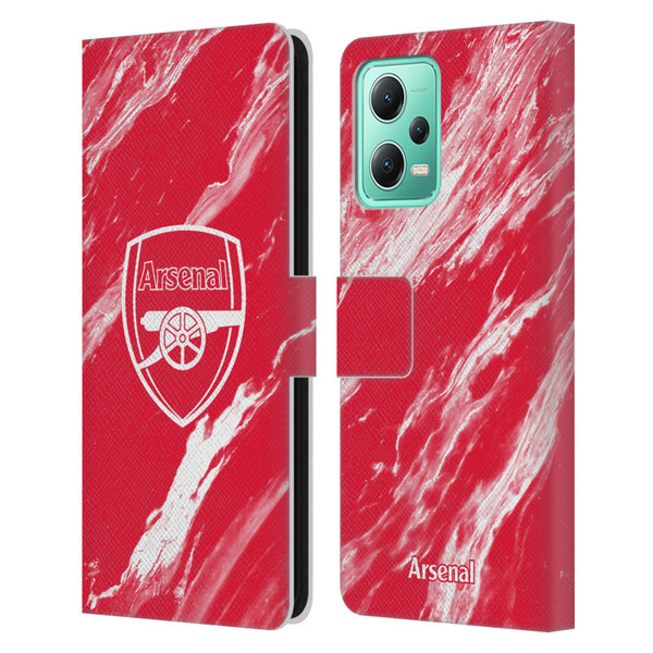 Arsenal FC Crest Patterns Red Marble Leather Book Wallet Case Cover For Xiaomi Redmi Note 12 5G