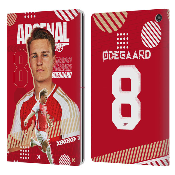 Arsenal FC 2023/24 First Team Martin Ødegaard Leather Book Wallet Case Cover For Amazon Fire HD 10 (2021)
