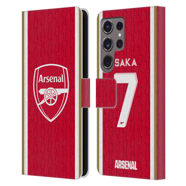 Arsenal FC 2023/24 Players Home Kit Bukayo Saka Leather Book Wallet Case Cover For Samsung Galaxy S24 Ultra 5G