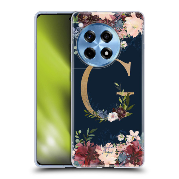 Nature Magick Floral Monogram Gold Navy Letter G Soft Gel Case for OnePlus 12R