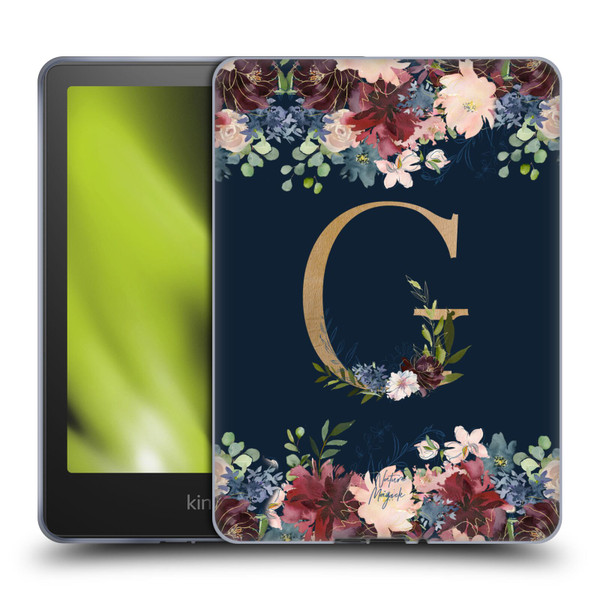 Nature Magick Floral Monogram Gold Navy Letter G Soft Gel Case for Amazon Kindle Paperwhite 5 (2021)