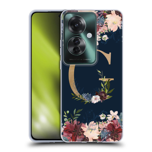 Nature Magick Floral Monogram Gold Navy Letter G Soft Gel Case for OPPO Reno11 F 5G / F25 Pro 5G