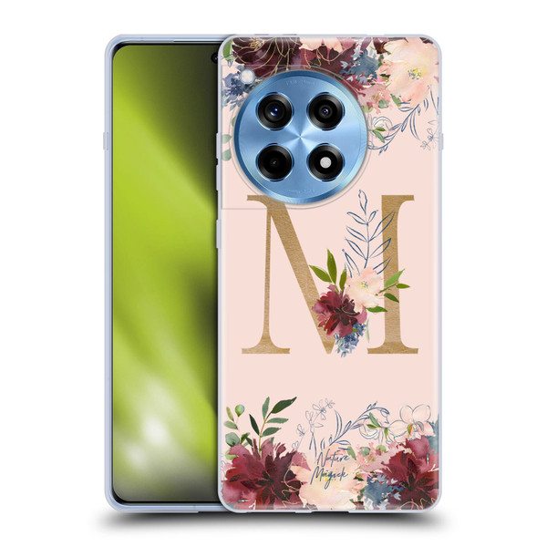 Nature Magick Flowers Monogram Rose Gold 1 Letter M Soft Gel Case for OnePlus 12R