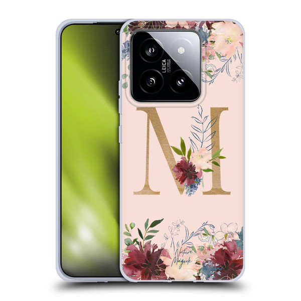 Nature Magick Flowers Monogram Rose Gold 1 Letter M Soft Gel Case for Xiaomi 14