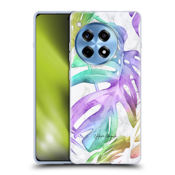 Nature Magick Tropical Palm Leaves On Marble Rainbow Leaf Soft Gel Case for OnePlus 12R