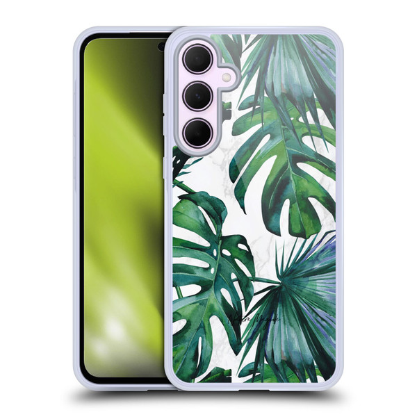 Nature Magick Tropical Palm Leaves On Marble Green Tropics Soft Gel Case for Samsung Galaxy A35 5G