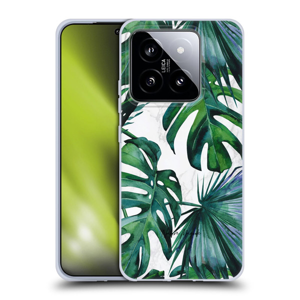 Nature Magick Tropical Palm Leaves On Marble Green Tropics Soft Gel Case for Xiaomi 14
