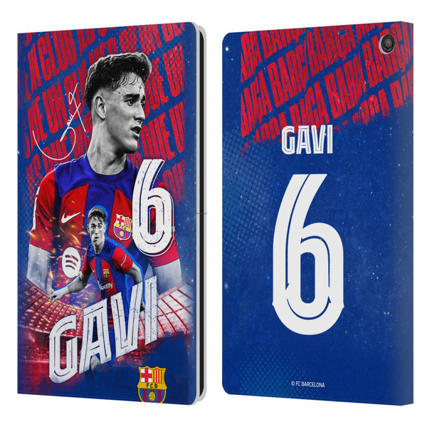 FC Barcelona 2023/24 First Team Gavi Leather Book Wallet Case Cover For Amazon Fire HD 10 (2021)