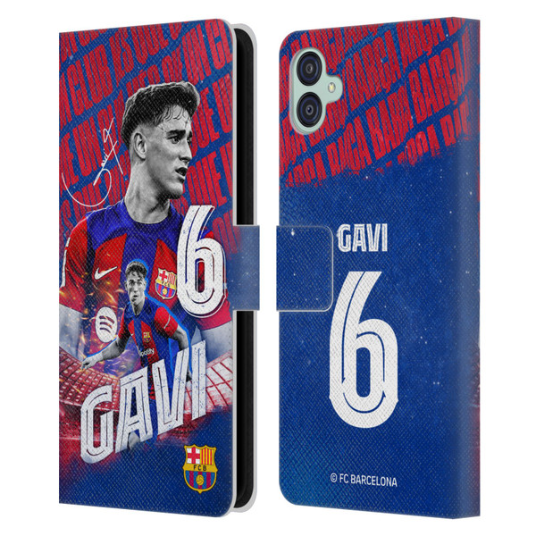 FC Barcelona 2023/24 First Team Gavi Leather Book Wallet Case Cover For Samsung Galaxy M04 5G / A04e