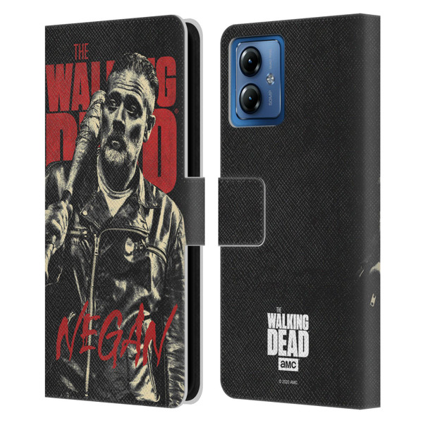 AMC The Walking Dead Season 10 Character Portraits Negan Leather Book Wallet Case Cover For Motorola Moto G14