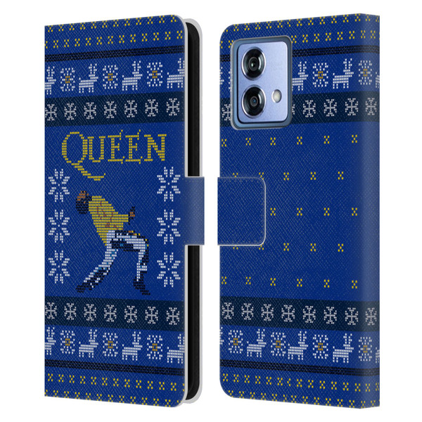 Queen Christmas Freddie Mercury Knitwork Leather Book Wallet Case Cover For Motorola Moto G84 5G