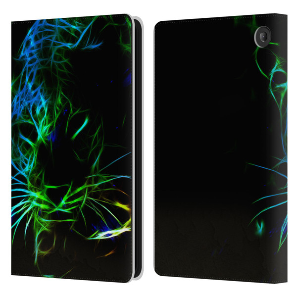 Simone Gatterwe Animals Neon Leopard Leather Book Wallet Case Cover For Amazon Fire 7 2022