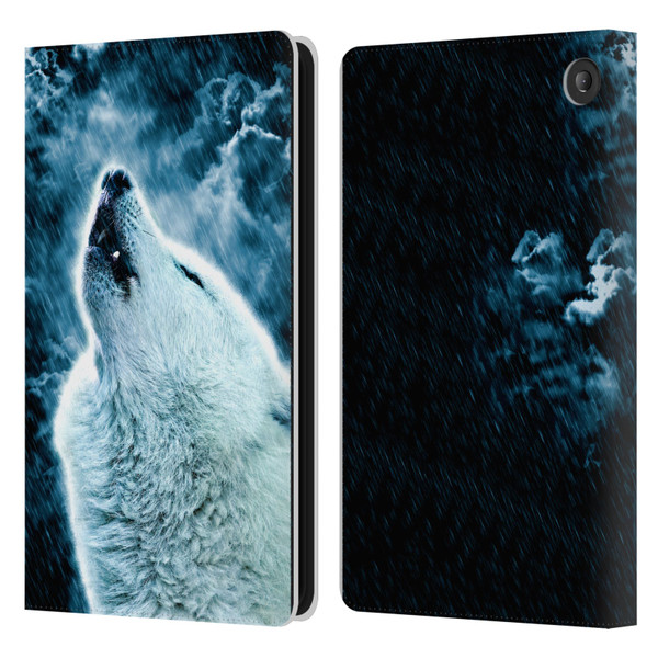 Simone Gatterwe Animals 2 Howling Wolf Leather Book Wallet Case Cover For Amazon Fire 7 2022