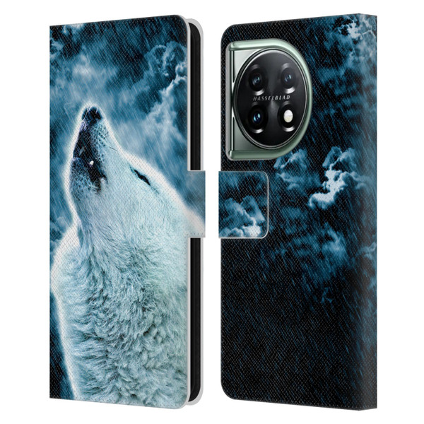 Simone Gatterwe Animals 2 Howling Wolf Leather Book Wallet Case Cover For OnePlus 11 5G