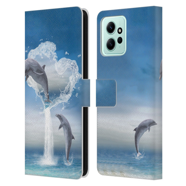 Simone Gatterwe Dolphins Lovers Leather Book Wallet Case Cover For Xiaomi Redmi 12
