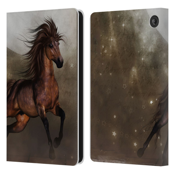 Simone Gatterwe Horses Brown Leather Book Wallet Case Cover For Amazon Fire 7 2022