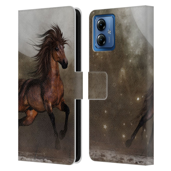 Simone Gatterwe Horses Brown Leather Book Wallet Case Cover For Motorola Moto G14