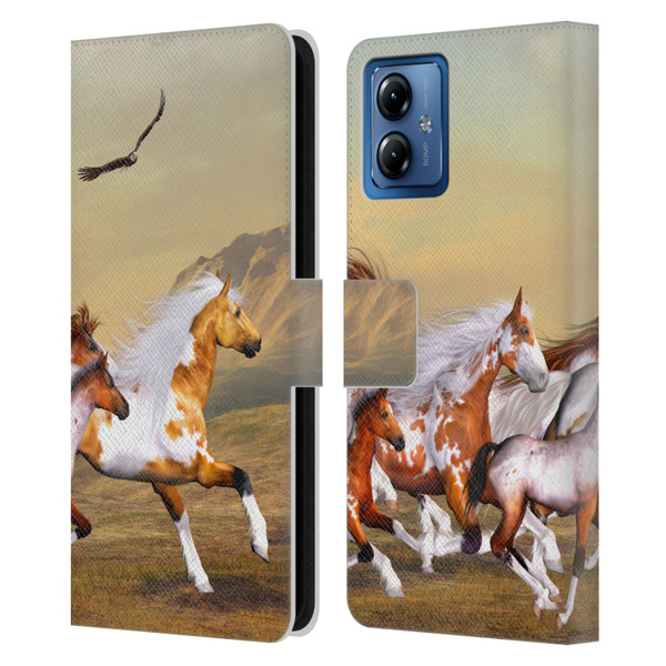 Simone Gatterwe Horses Wild Herd Leather Book Wallet Case Cover For Motorola Moto G14