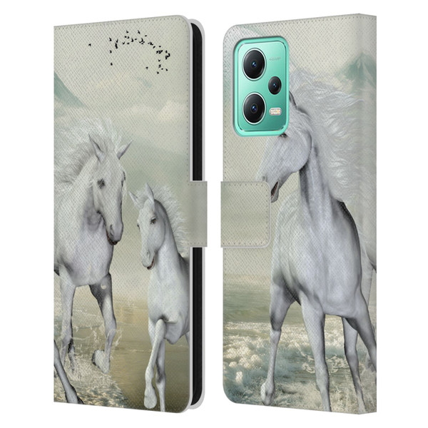 Simone Gatterwe Horses White On The Beach Leather Book Wallet Case Cover For Xiaomi Redmi Note 12 5G