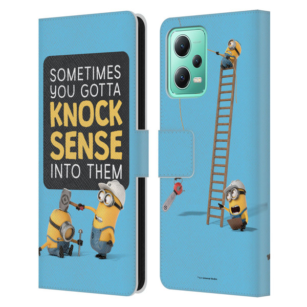 Despicable Me Funny Minions Knock Sense Leather Book Wallet Case Cover For Xiaomi Redmi Note 12 5G