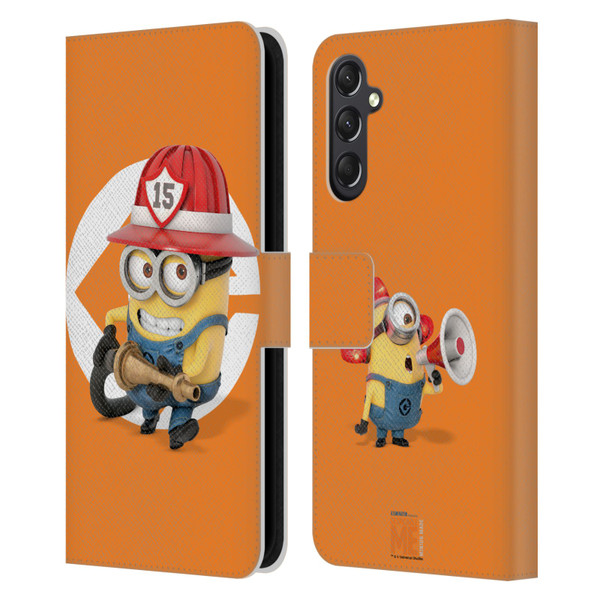 Despicable Me Minions Bob Fireman Costume Leather Book Wallet Case Cover For Samsung Galaxy A24 4G / M34 5G