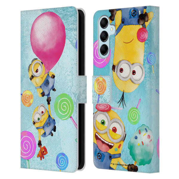 Despicable Me Watercolour Minions Bob And Stuart Bubble Leather Book Wallet Case Cover For Samsung Galaxy M14 5G