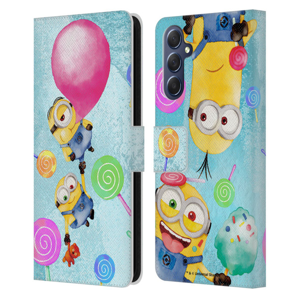 Despicable Me Watercolour Minions Bob And Stuart Bubble Leather Book Wallet Case Cover For Samsung Galaxy M54 5G