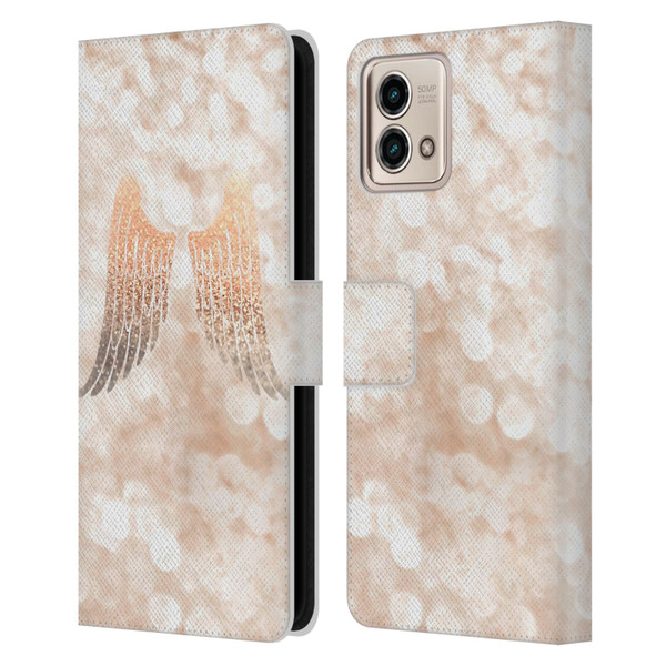 Monika Strigel Champagne Gold Wings Leather Book Wallet Case Cover For Motorola Moto G Stylus 5G 2023
