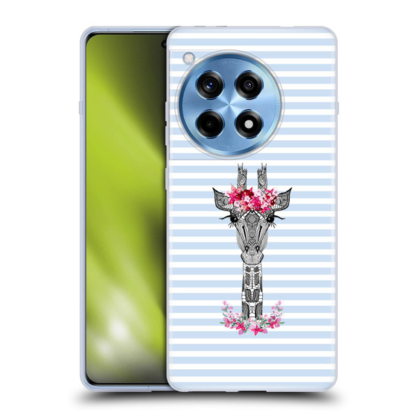 Monika Strigel Flower Giraffe And Stripes Blue Soft Gel Case for OnePlus 12R