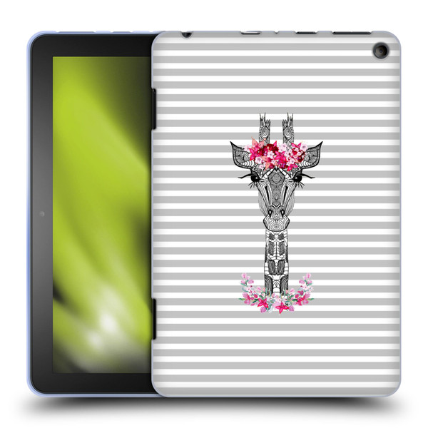 Monika Strigel Flower Giraffe And Stripes Grey Soft Gel Case for Amazon Fire HD 8/Fire HD 8 Plus 2020
