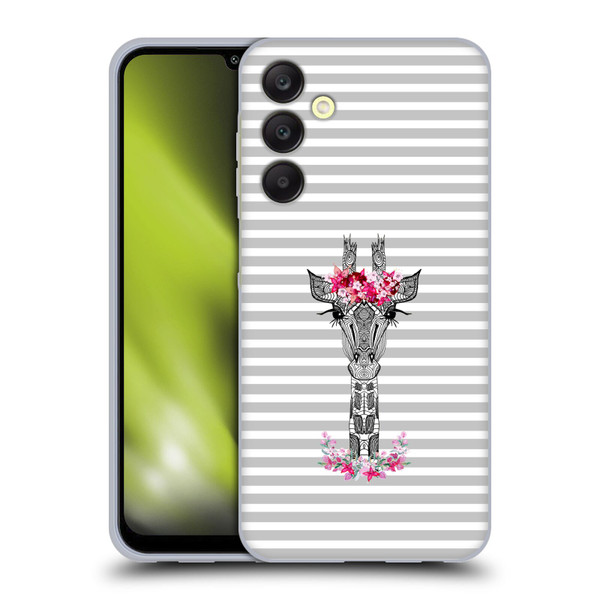 Monika Strigel Flower Giraffe And Stripes Grey Soft Gel Case for Samsung Galaxy A25 5G