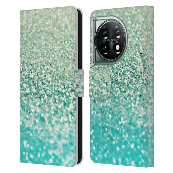 Monika Strigel Glitter Collection Mint Leather Book Wallet Case Cover For OnePlus 11 5G