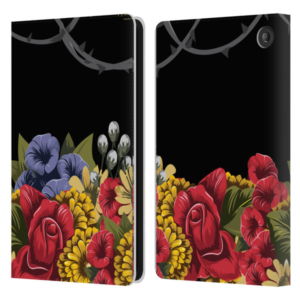 Frida Kahlo Red Florals Efflorescence Leather Book Wallet Case Cover For Amazon Fire 7 2022