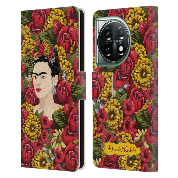 Frida Kahlo Red Florals Portrait Pattern Leather Book Wallet Case Cover For OnePlus 11 5G