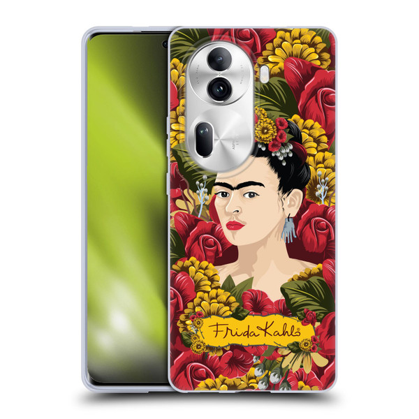 Frida Kahlo Red Florals Portrait Pattern Soft Gel Case for OPPO Reno11 Pro