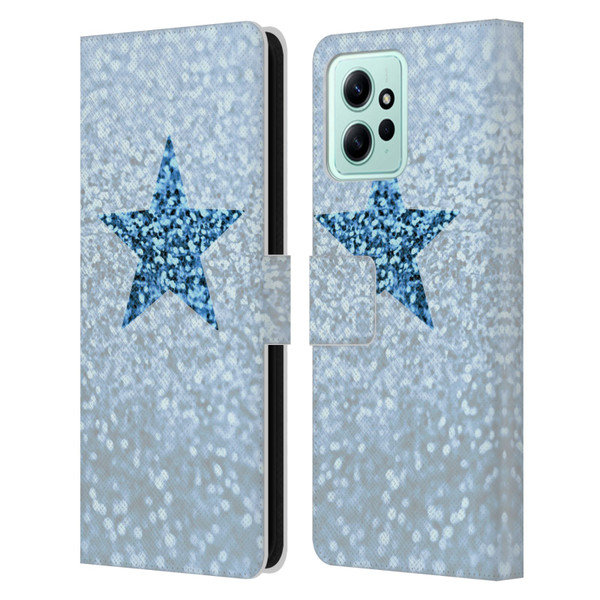 Monika Strigel Glitter Star Pastel Rainy Blue Leather Book Wallet Case Cover For Xiaomi Redmi 12