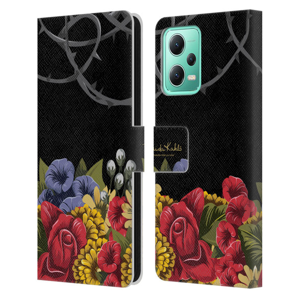 Frida Kahlo Red Florals Efflorescence Leather Book Wallet Case Cover For Xiaomi Redmi Note 12 5G