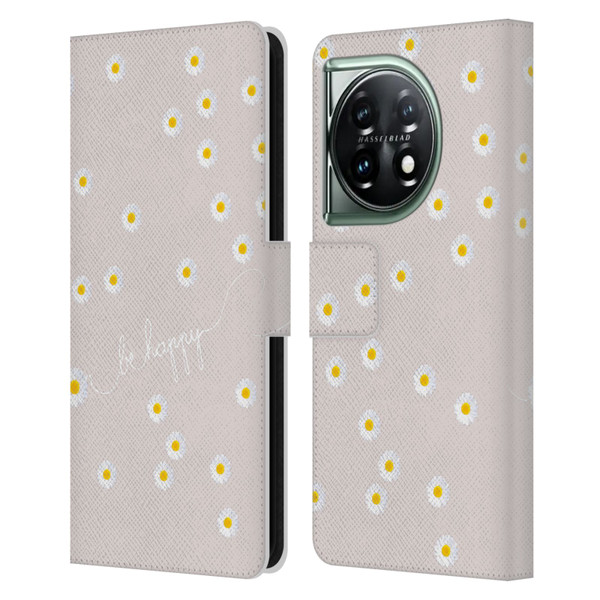 Monika Strigel Happy Daisy Nude Leather Book Wallet Case Cover For OnePlus 11 5G