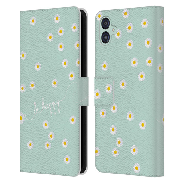 Monika Strigel Happy Daisy Mint Leather Book Wallet Case Cover For Samsung Galaxy M04 5G / A04e