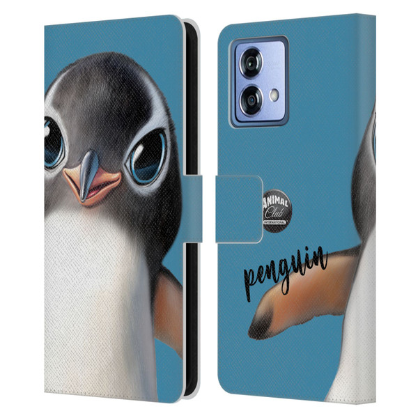 Animal Club International Faces Penguin Leather Book Wallet Case Cover For Motorola Moto G84 5G